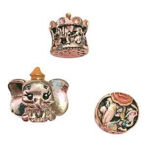 NWT Disney Dumbo 3 Piece Silver Plated Cz Charm Beads For Necklace or Bracelet